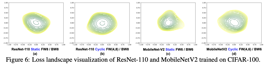 图6:在 CIFAR-100 上训练的 ResNet-110 和 MobileNetV2 的损失景观可视化。